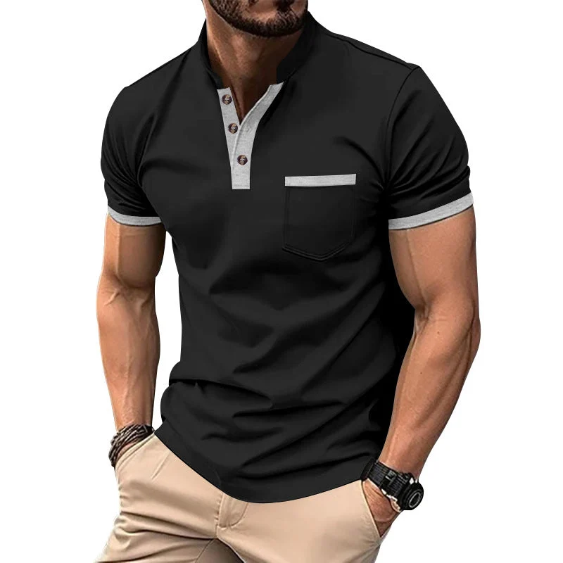 Herren Kurzarm-Henley-T-Shirt mit Button-Down-Kragen und Brusttasche Nord Taschen