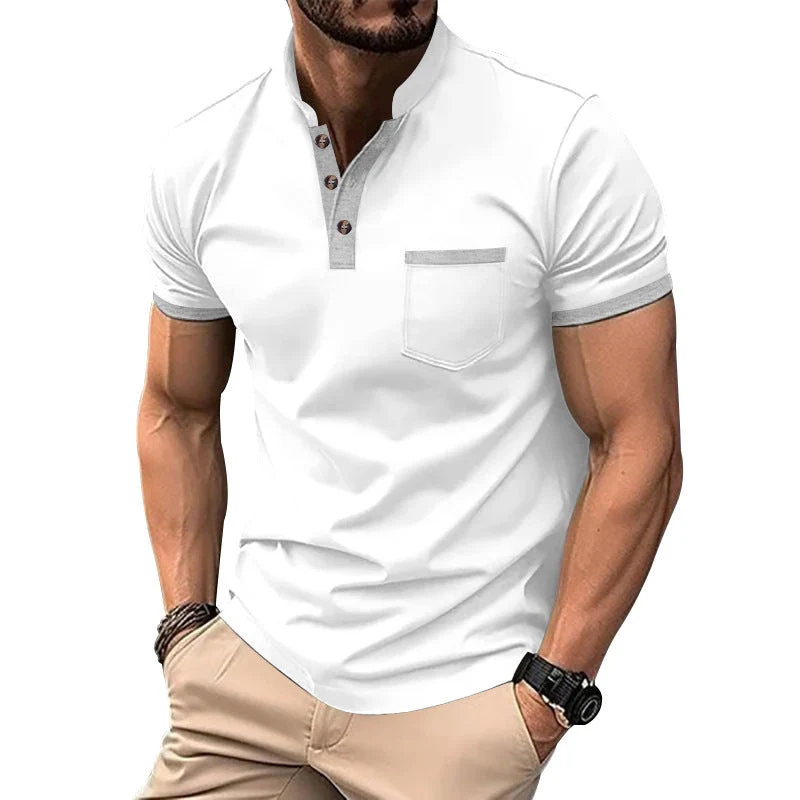 Herren Kurzarm-Henley-T-Shirt mit Button-Down-Kragen und Brusttasche Nord Taschen