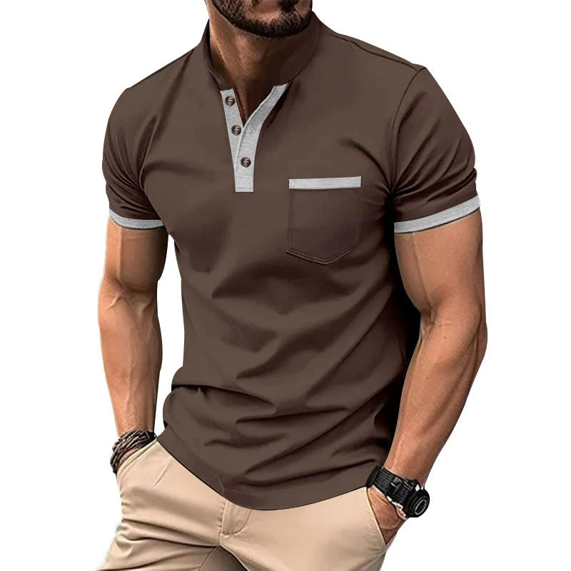 Herren Kurzarm-Henley-T-Shirt mit Button-Down-Kragen und Brusttasche Nord Taschen