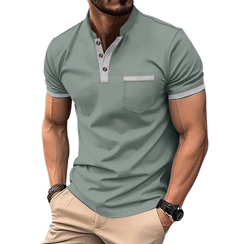Herren Kurzarm-Henley-T-Shirt mit Button-Down-Kragen und Brusttasche Nord Taschen