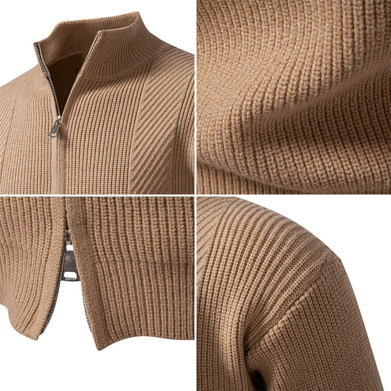 Herren modische Strickjacke mit Stehkragen und durchgehendem Reißverschluss