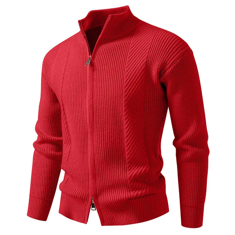 Herren modische Strickjacke mit Stehkragen und durchgehendem Reißverschluss