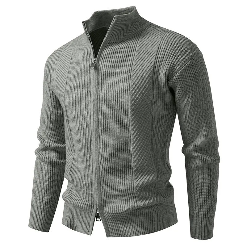 Herren modische Strickjacke mit Stehkragen und durchgehendem Reißverschluss