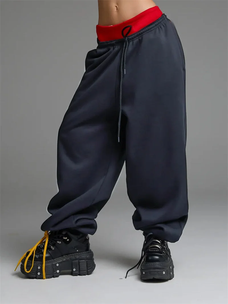 Damen trendige, weite Jogginghose mit elastischem Bund und verstellbarem Kordelzug Nord Taschen