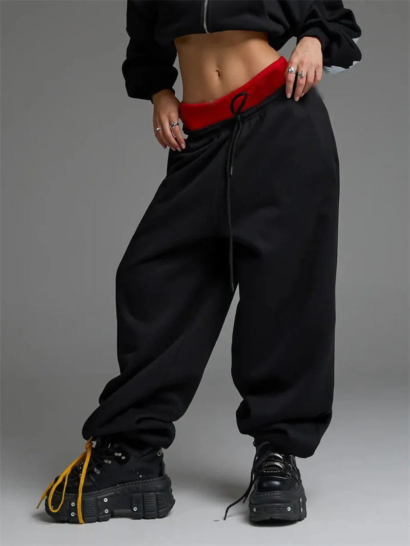 Damen trendige, weite Jogginghose mit elastischem Bund und verstellbarem Kordelzug Nord Taschen