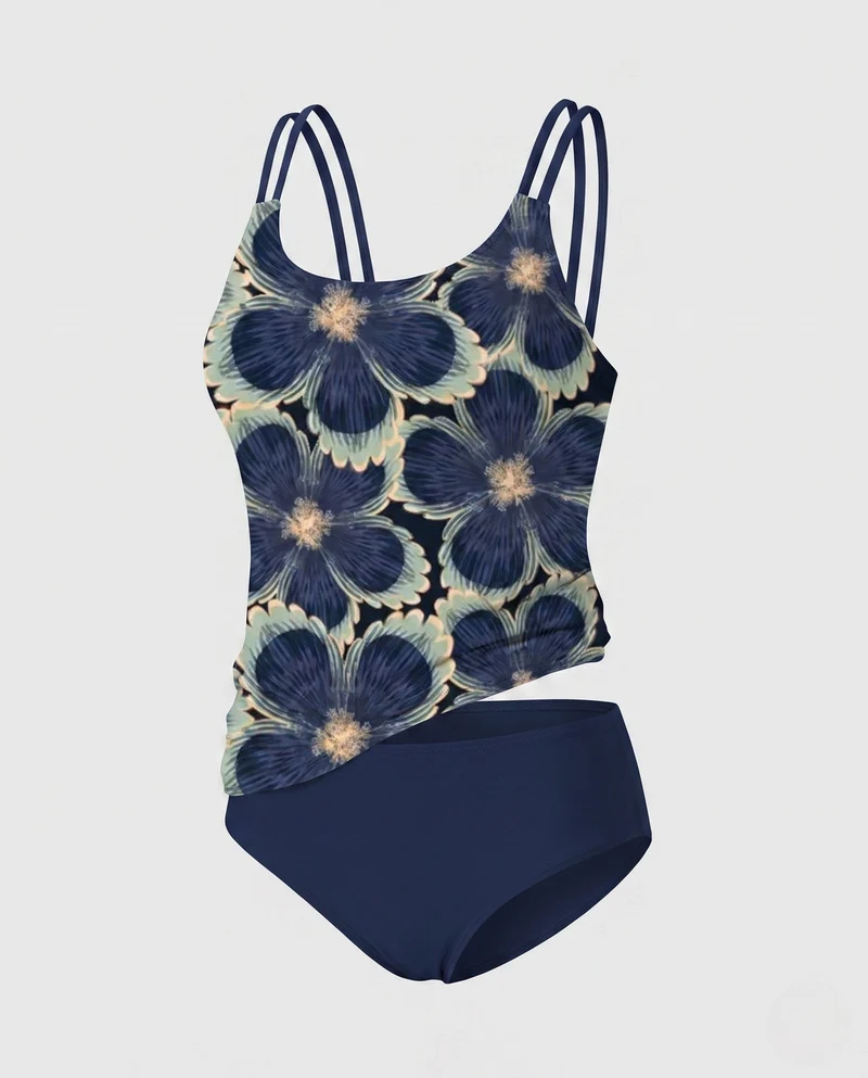 Damen Badeanzug mit dekorativem Blumenmuster und modischen Trägerschnüren Nord Taschen