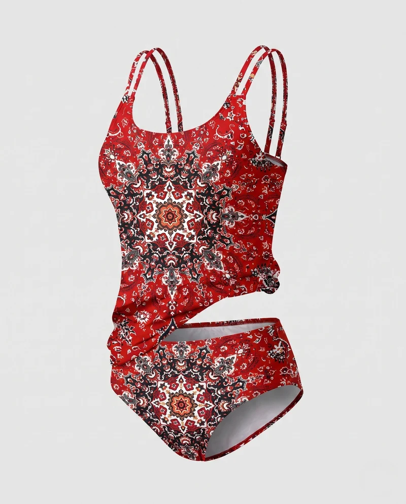 Damen Badeanzug mit dekorativem Blumenmuster und modischen Trägerschnüren Nord Taschen