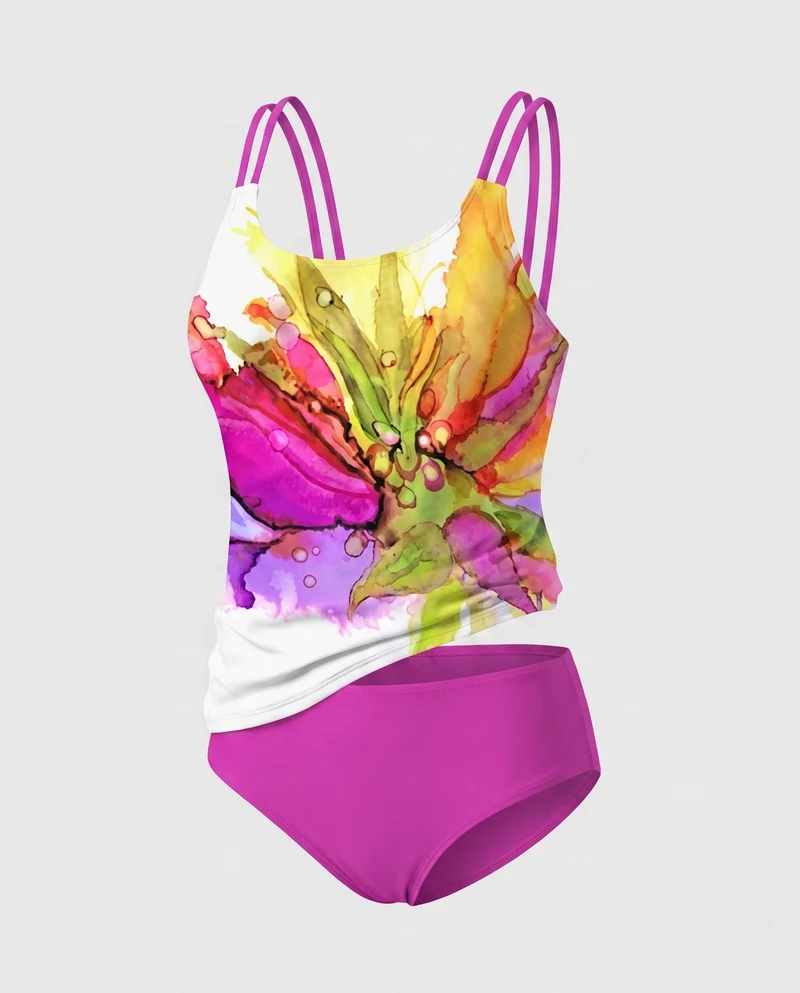 Damen Badeanzug mit dekorativem Blumenmuster und modischen Trägerschnüren Nord Taschen