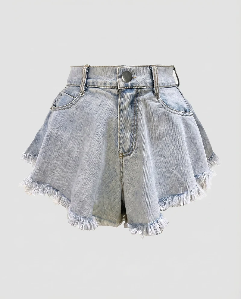 Damen Jeansshorts Tellerrock-Stil A-Linie Fransen