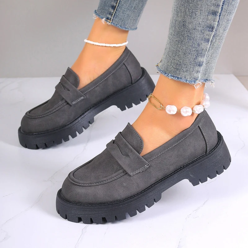 Damen Chunky Loafers mit rutschfester Gummisohle und modischem Obermaterial