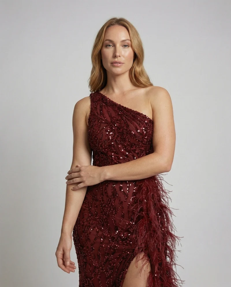 Damen Couture-Abendkleid Asymmetrisch Federschleppe