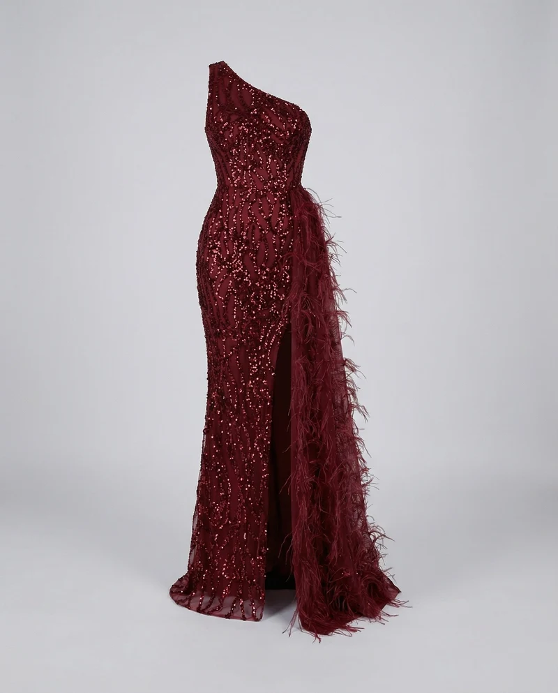 Damen Couture-Abendkleid Asymmetrisch Federschleppe