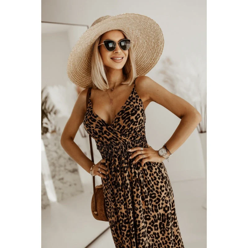 Damen Sleek Leopardenmuster Maxi Kleid