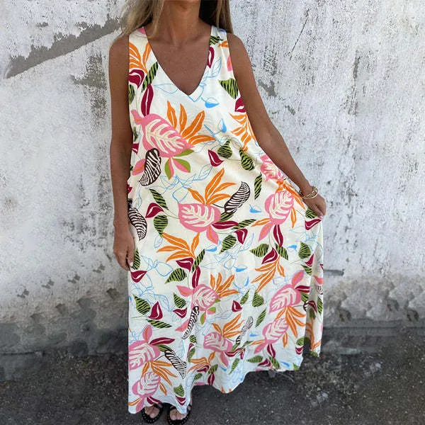 Damen luftiges Maxikleid mit floralem Muster und praktischen Taschen
