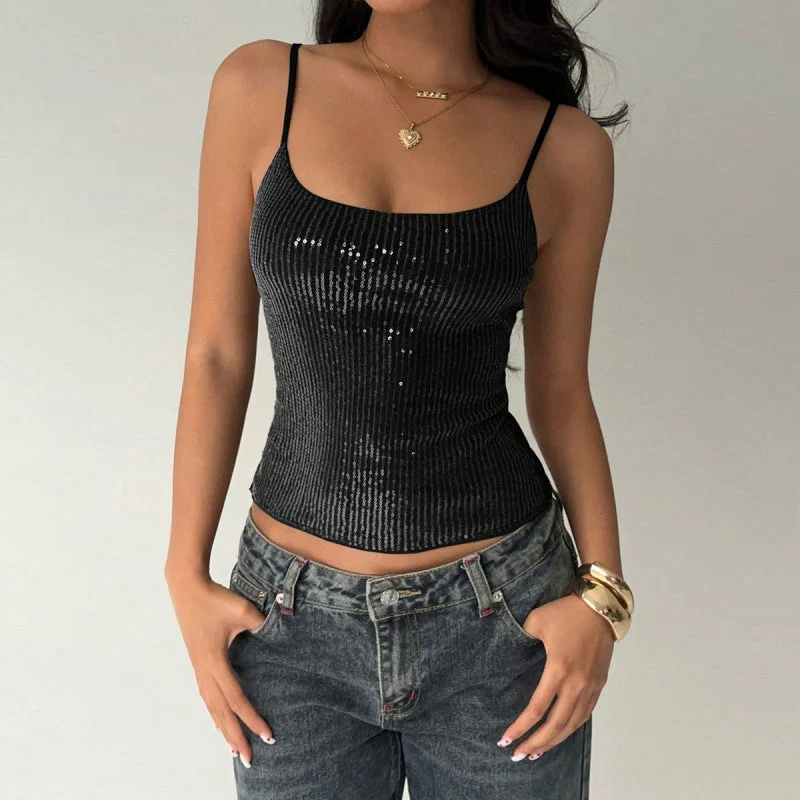 Damen Elegantes Spaghetti-Träger-Top mit Pailletten und figurbetontem Schnitt
