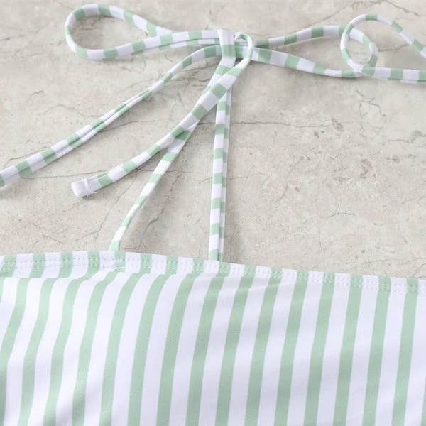 Damen Hochgeschnittener Bikini mit modischen Streifen und verstellbaren Trägern