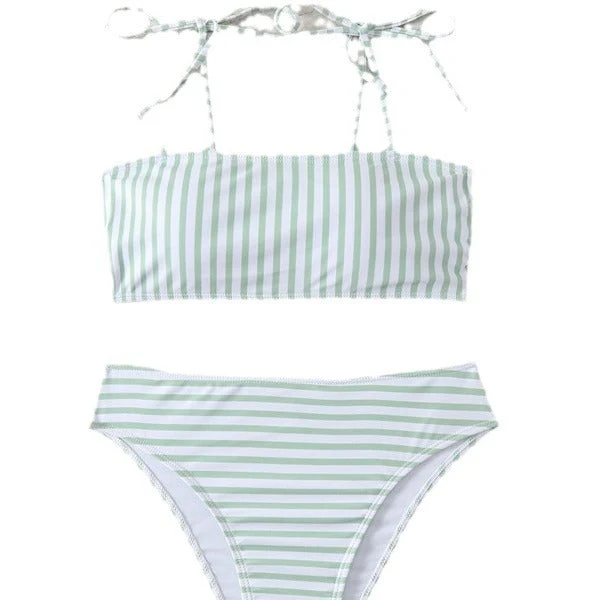 Damen Hochgeschnittener Bikini mit modischen Streifen und verstellbaren Trägern