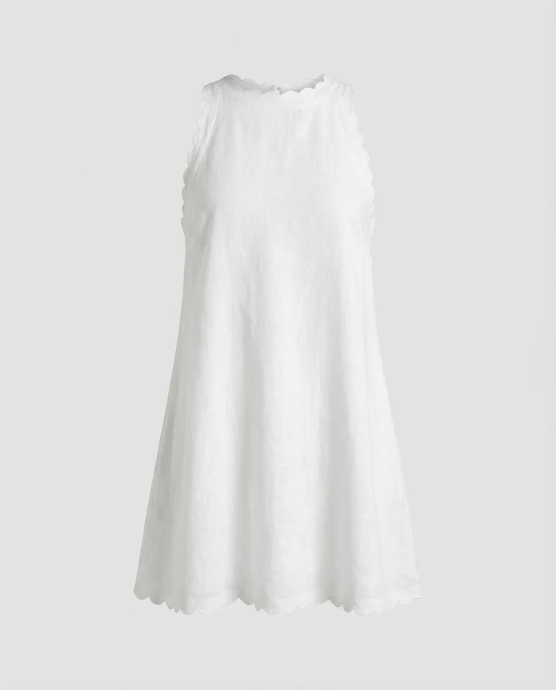 Damen Leinen-Minikleid Gewellte Saumkante