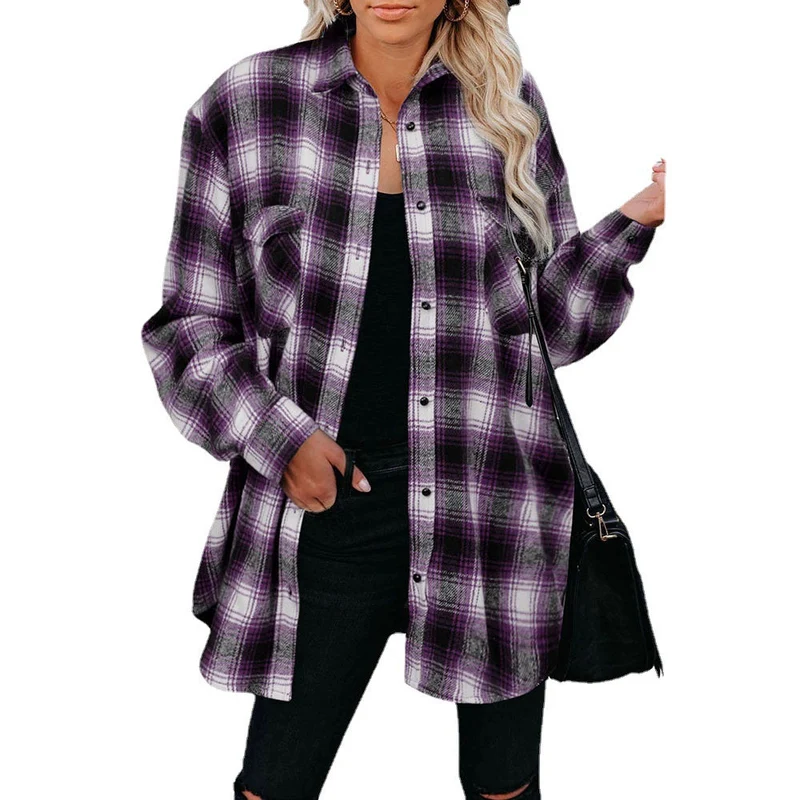 Damen Flanell Hemd im Vintage-Stil mit Karomuster und Brusttaschen