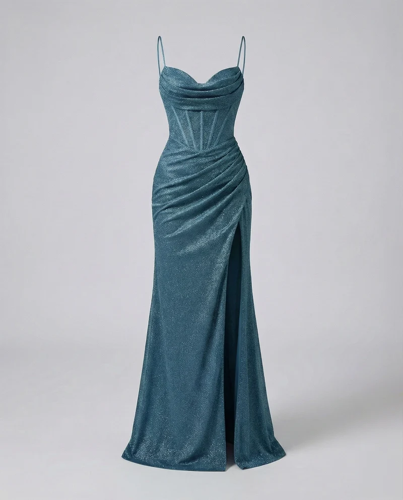 Damen figurumschmeichelndes Gala-Abendkleid mit Wickelraffung