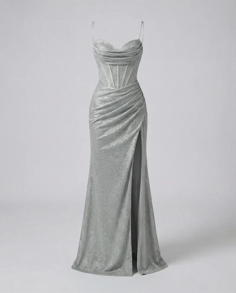 Damen figurumschmeichelndes Gala-Abendkleid mit Wickelraffung