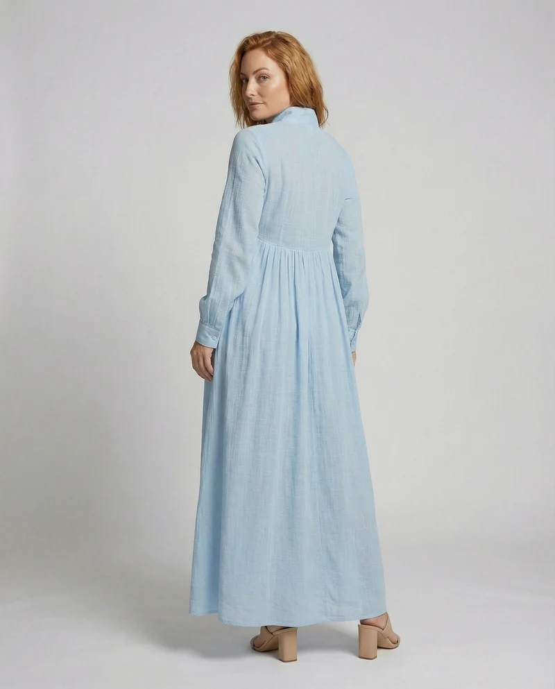Damen Klassische Geraffte Taillenpartie Baumwollmischung Maxikleid