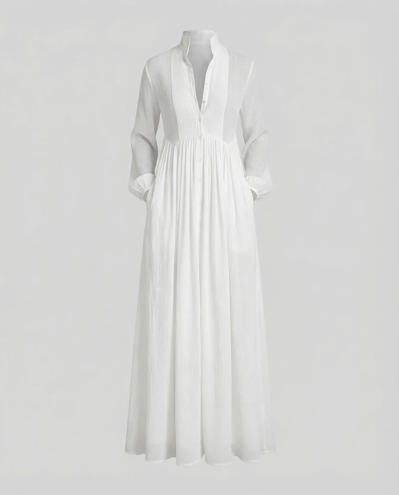 Damen Klassische Geraffte Taillenpartie Baumwollmischung Maxikleid