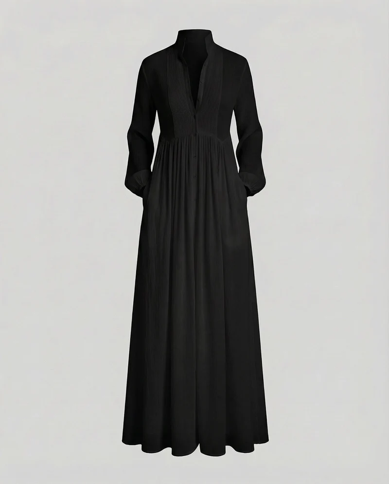 Damen Klassische Geraffte Taillenpartie Baumwollmischung Maxikleid