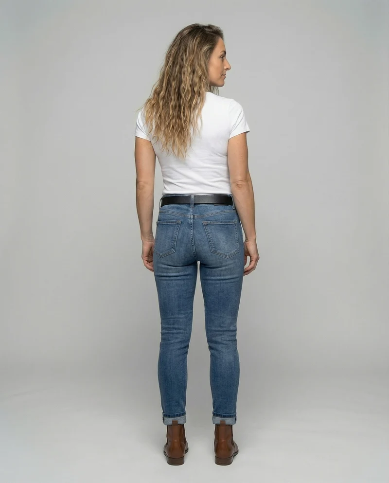 Damen nan schmal geschnittene Jeans mit umgeschlagenem Saum, elastischem Komfortbund und dezenter Used-Optik