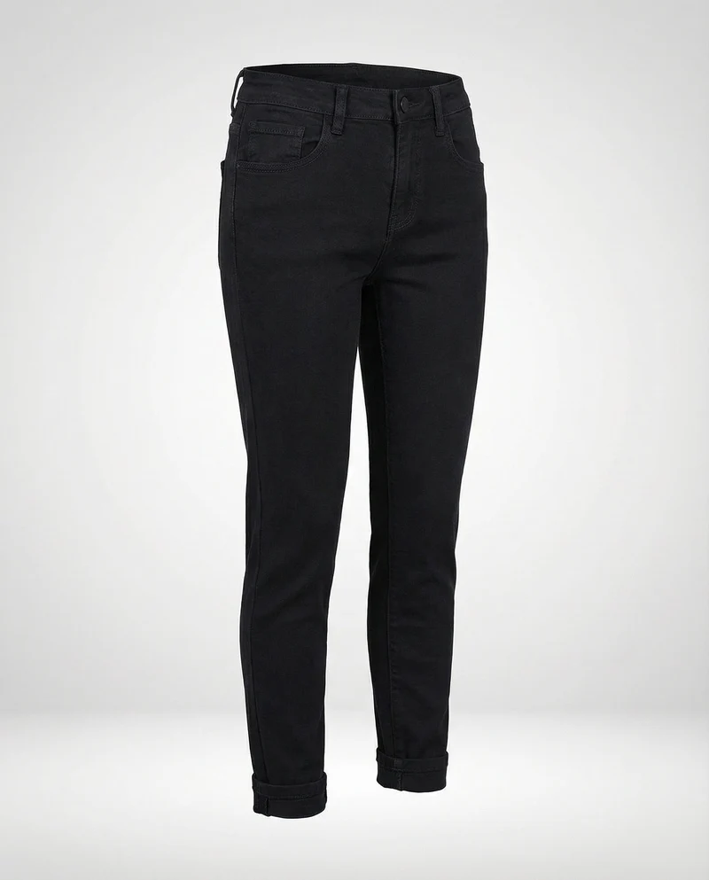 Damen nan schmal geschnittene Jeans mit umgeschlagenem Saum, elastischem Komfortbund und dezenter Used-Optik