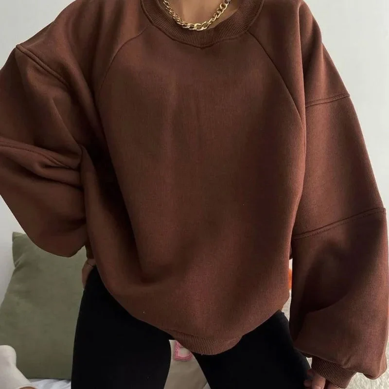 Übergröße Sweatshirt Weicher Baumwollmix Rundhalsausschnitt Langarm Freizeitkleidung