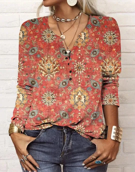 Bedruckte Bluse Im Ethno-Stil