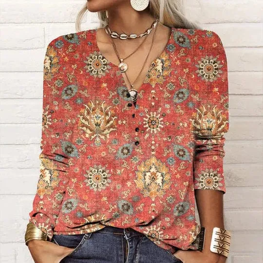 Bedruckte Bluse Im Ethno-Stil