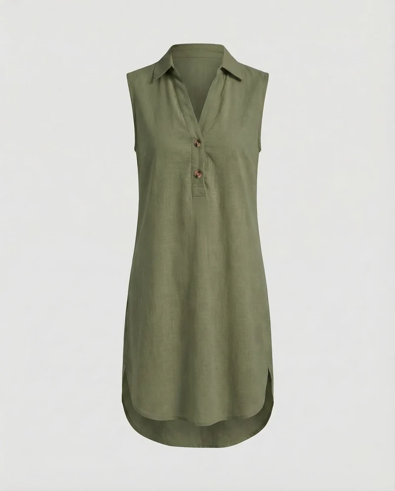 Damen Blusen-Minikleid Stehkragen Gerundeter Saum