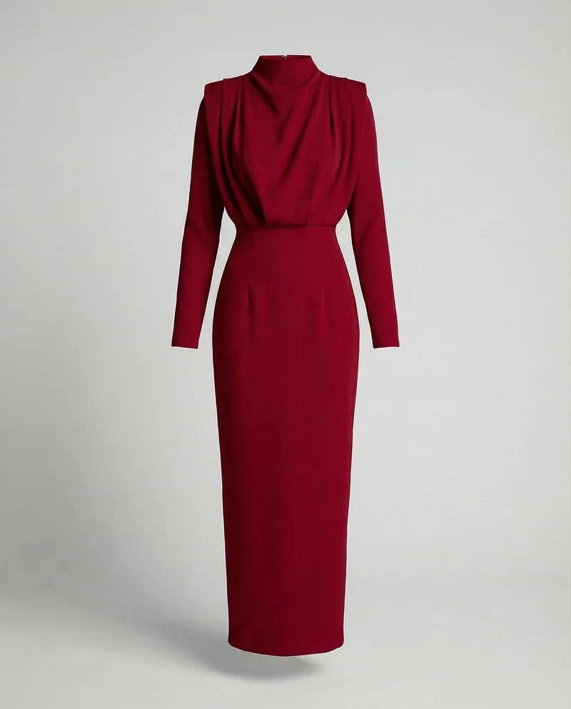 Damen Skulpturale Miederpasse Säulen-Maxikleid