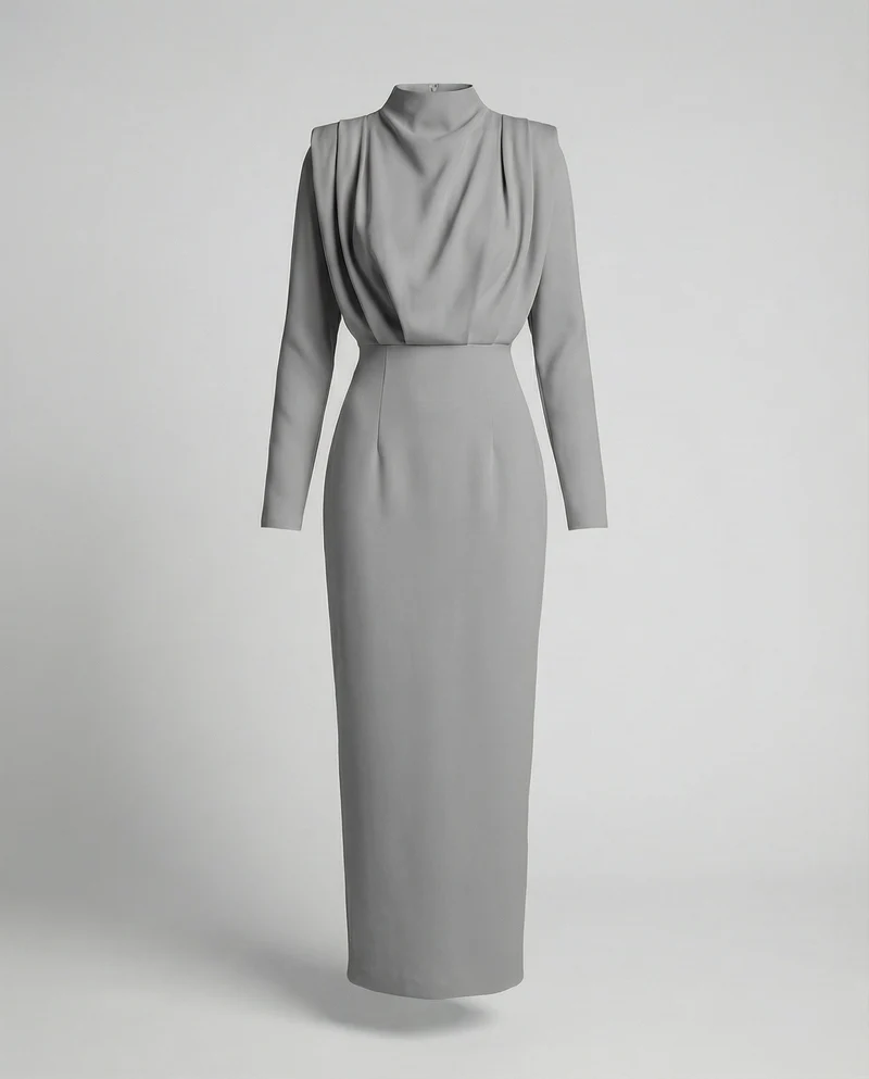 Damen Skulpturale Miederpasse Säulen-Maxikleid