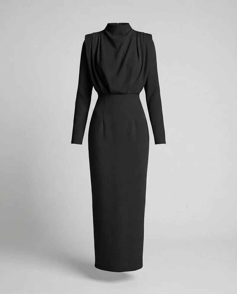 Damen Skulpturale Miederpasse Säulen-Maxikleid