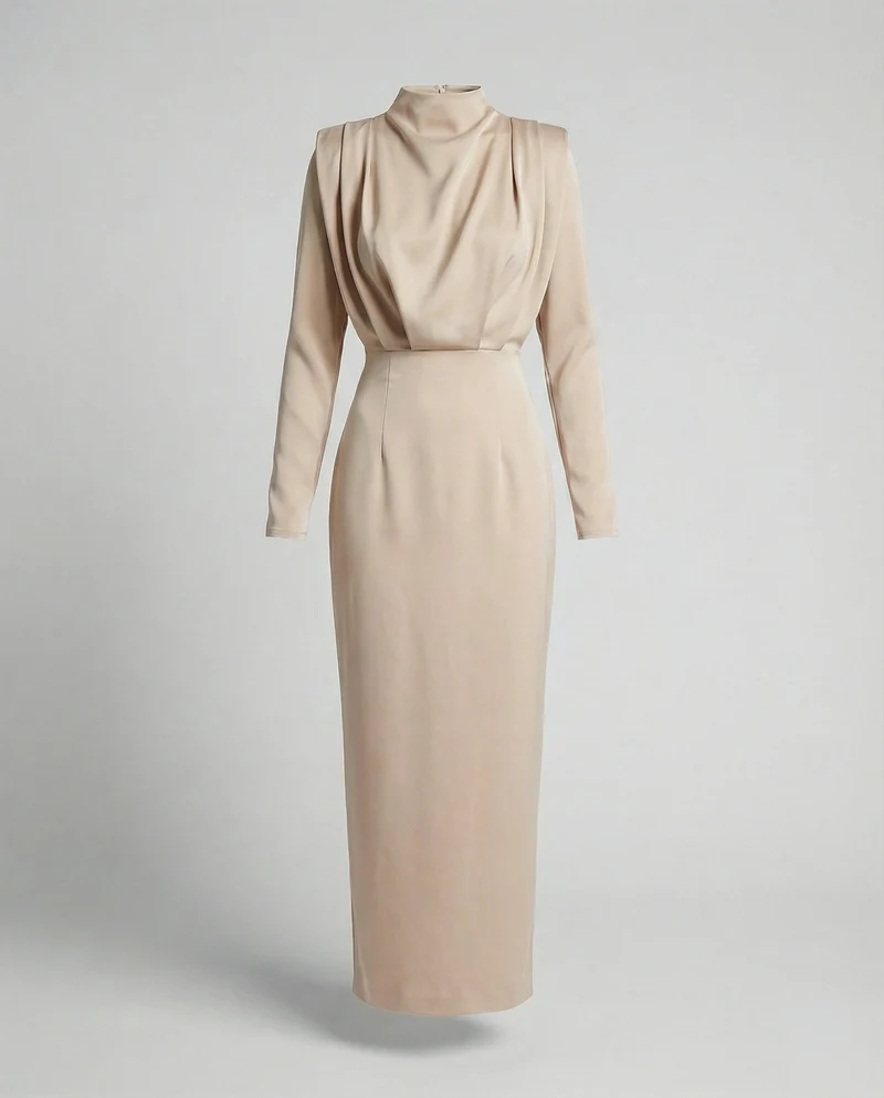 Damen Skulpturale Miederpasse Säulen-Maxikleid