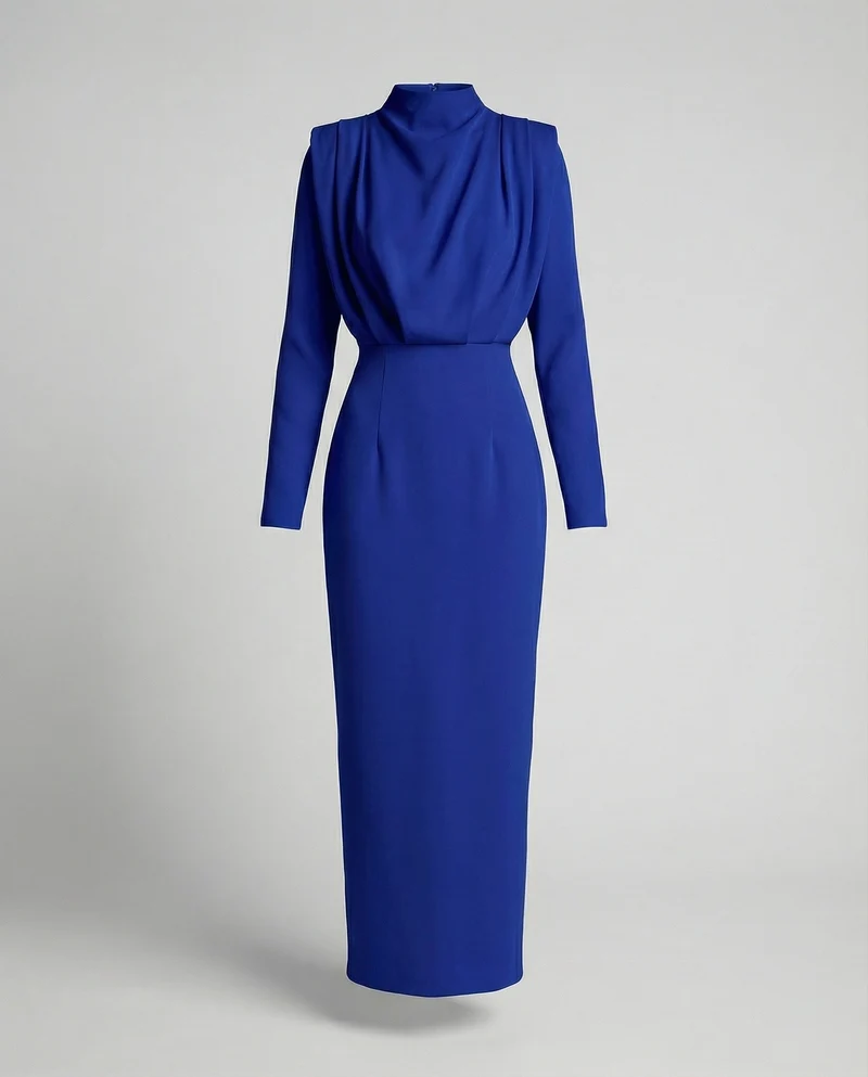 Damen Skulpturale Miederpasse Säulen-Maxikleid
