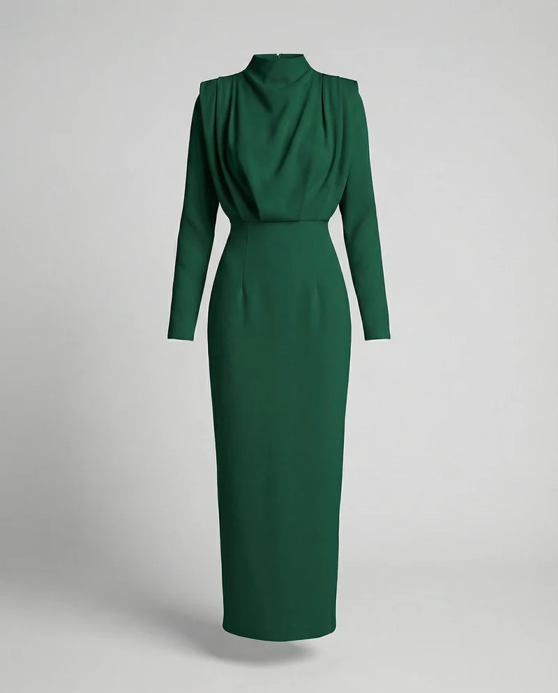 Damen Skulpturale Miederpasse Säulen-Maxikleid