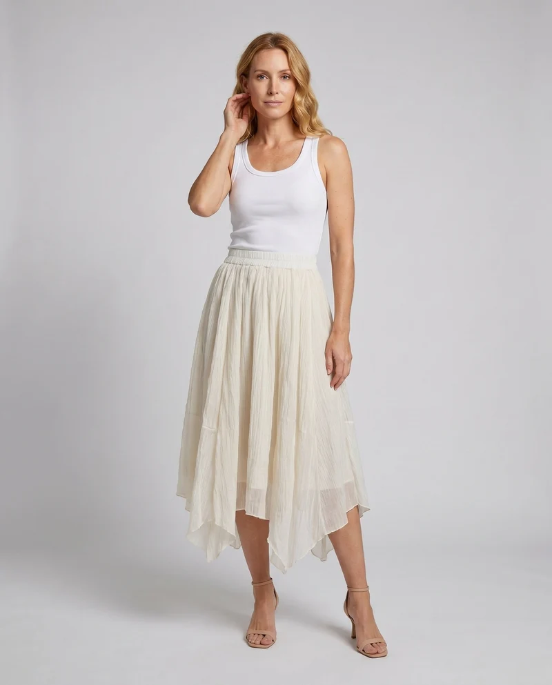 Damen Midi-Rock aus zartem Chiffon mit asymmetrischem Saum und elastischem Bund