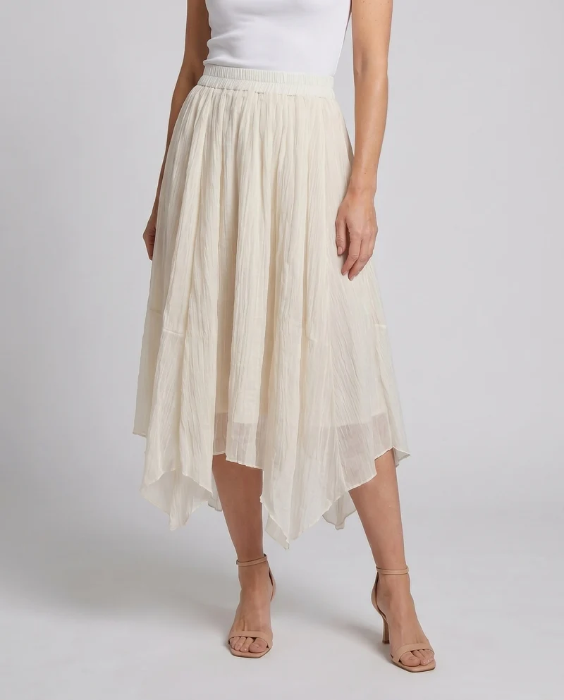 Damen Midi-Rock aus zartem Chiffon mit asymmetrischem Saum und elastischem Bund