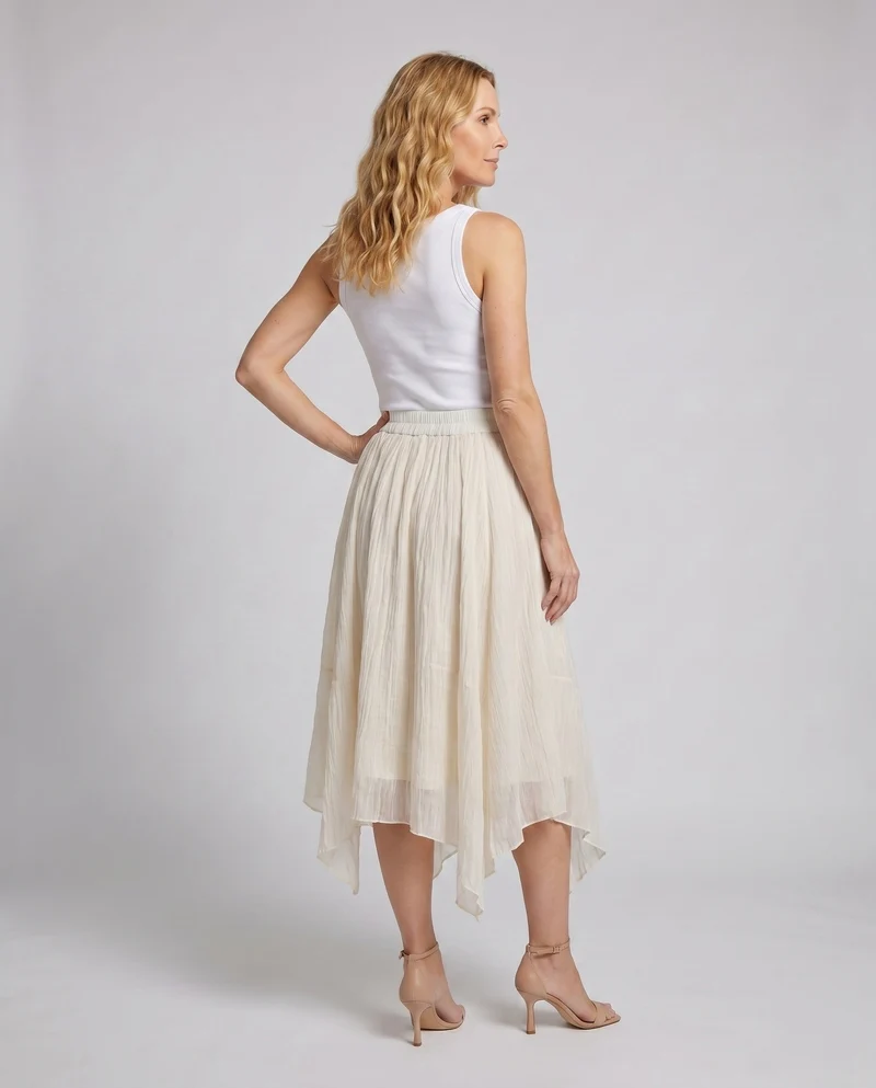 Damen Midi-Rock aus zartem Chiffon mit asymmetrischem Saum und elastischem Bund