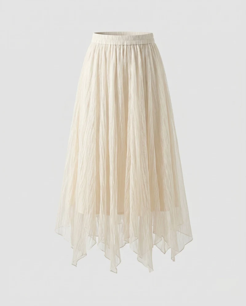 Damen Midi-Rock aus zartem Chiffon mit asymmetrischem Saum und elastischem Bund