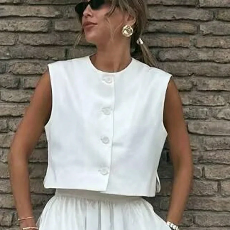 Damen elegante ärmellose Weste mit Knopfdetails Nord Taschen