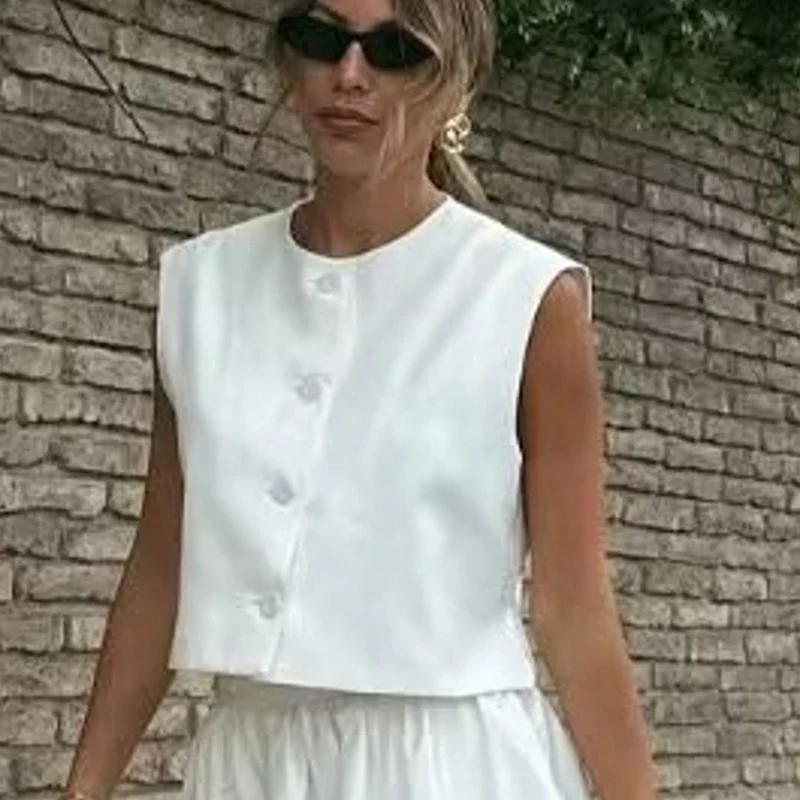 Damen elegante ärmellose Weste mit Knopfdetails Nord Taschen