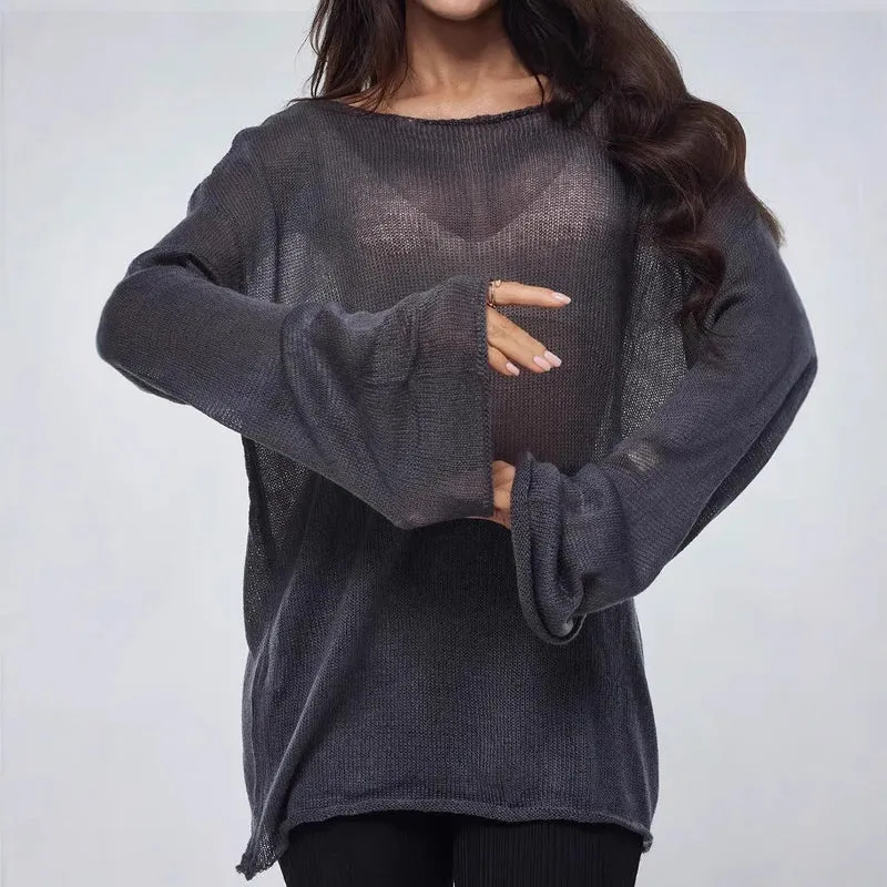 Damen luftige Strickbluse mit offenen Schultern und weiten Ärmeln