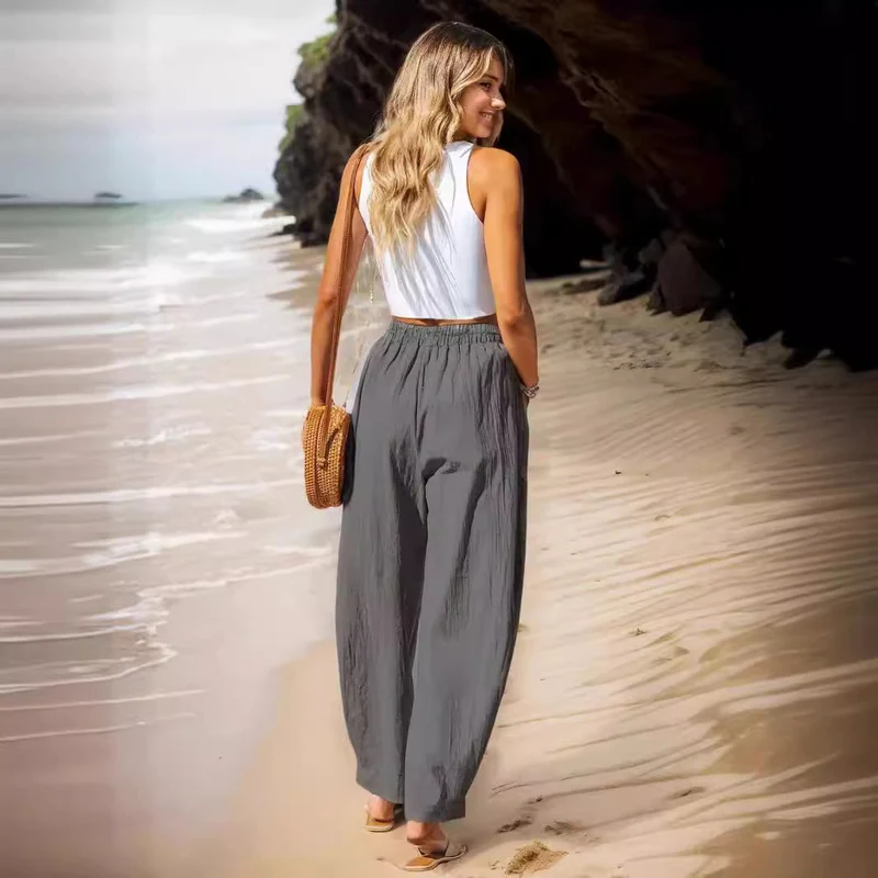 Damen lässige Leinenhose mit praktischen Seitentaschen