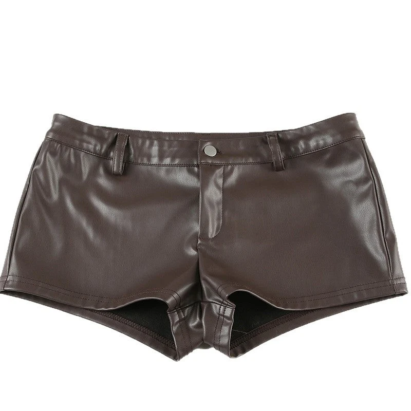 Damen Kunstleder-Shorts mit dekorativen Knopfdetails
