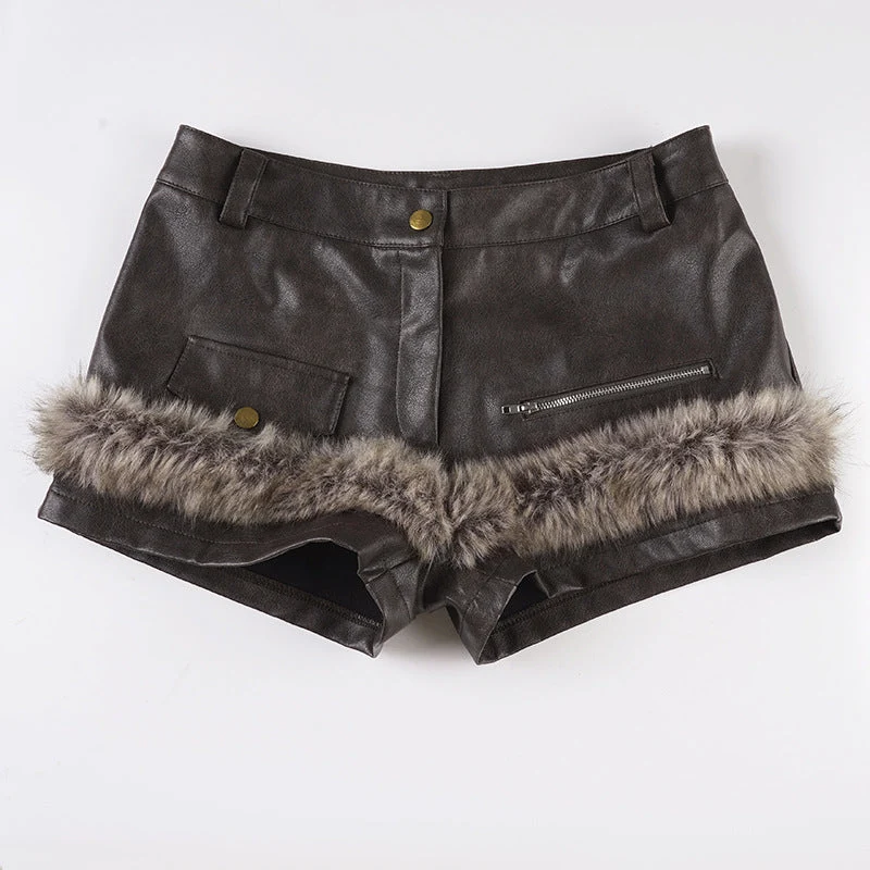 Damen Kunstleder-Shorts mit dekorativen Knopfdetails